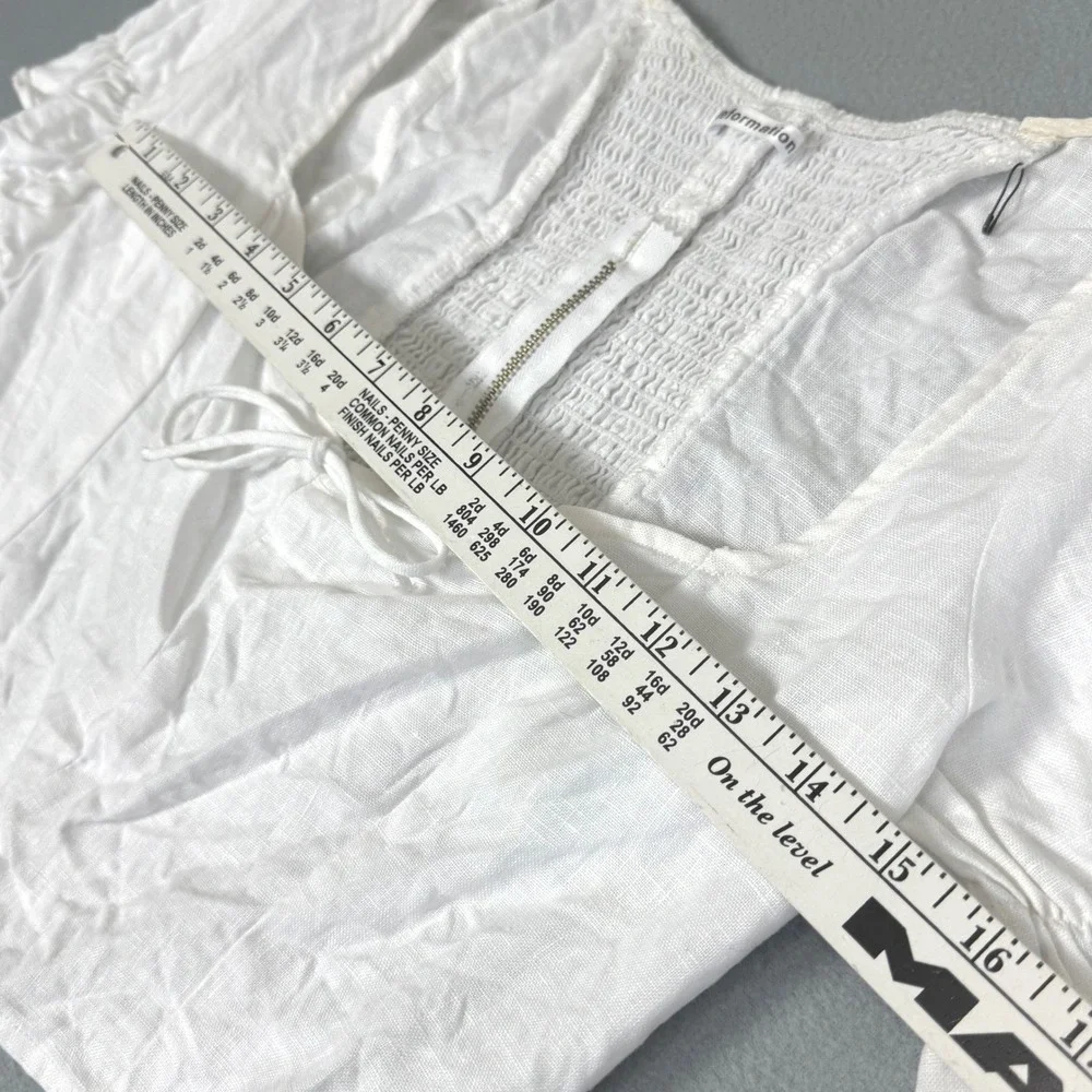 Reformation Linen Crop Top Milkmaid Peasant 4 White Puff Sleeve Boho Cottagecore